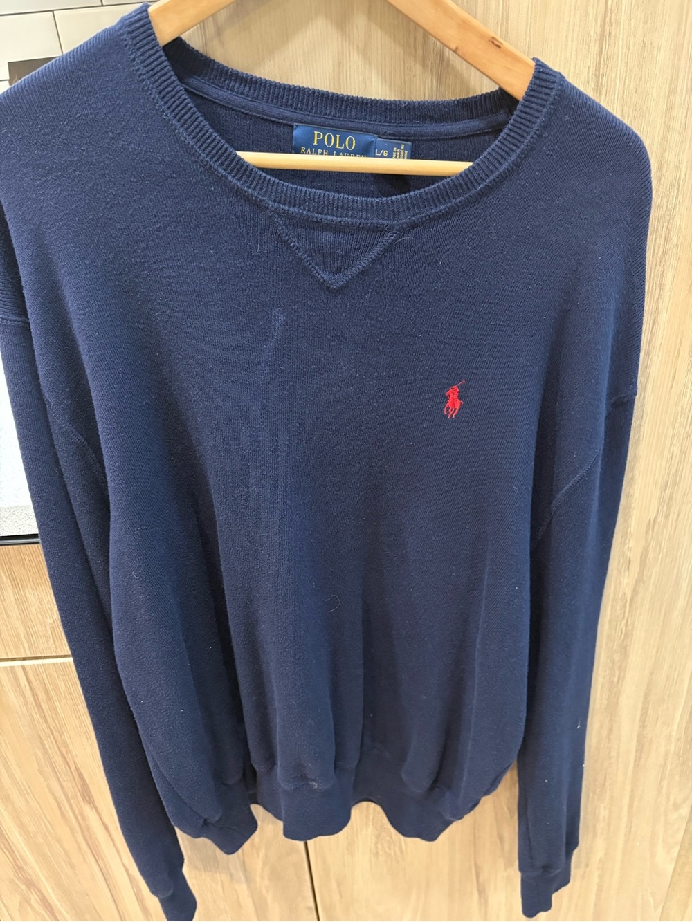 Polo by Ralph Lauren Navy Crewneck Sweater with Red Pony Logo
